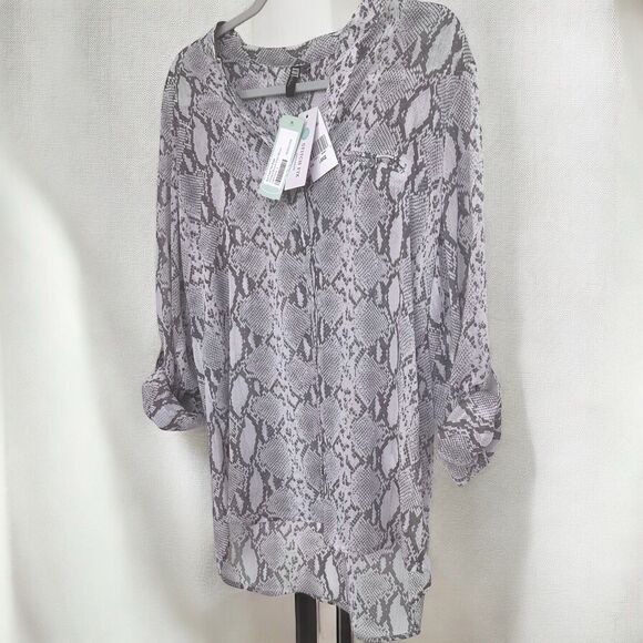 Kut from Kloth Shirt Womens Gray Snakeskin Sheer Size L Rocker Festival Edgy - Picture 6 of 14